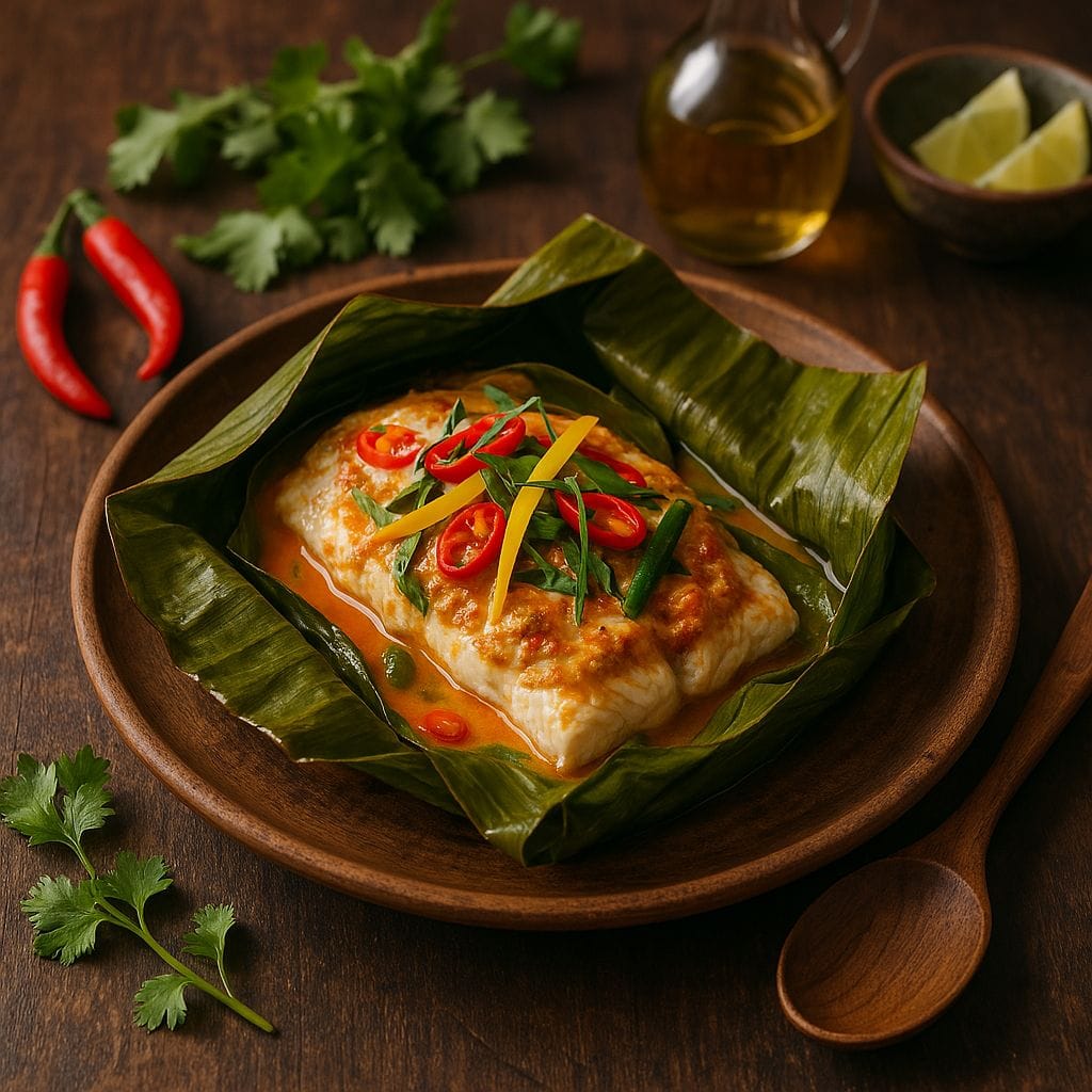 Thaise gestoomde vis in bananenblad