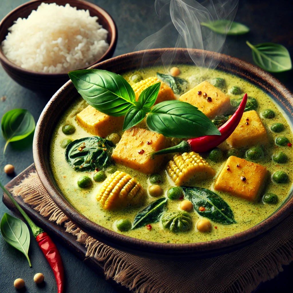 Thaise groene curry met tofu en babymaïs