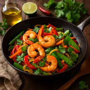 Thaise wok met garnalen en koriander