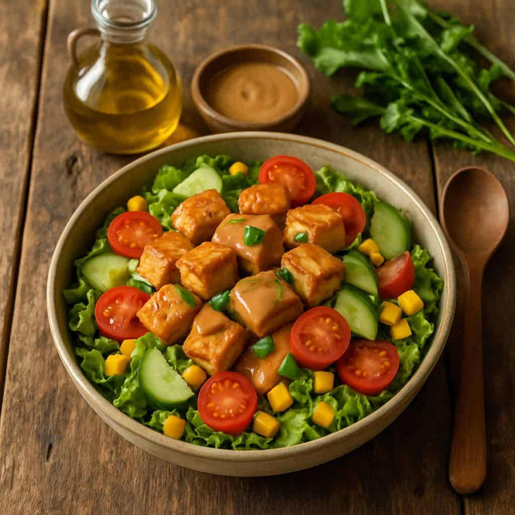 Tofoe salade met pindadressing