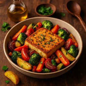 Tofu steak met geroosterde groenten