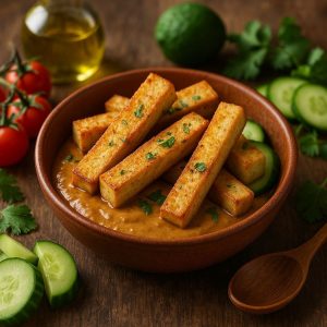 Tofu sticks met pindasaus