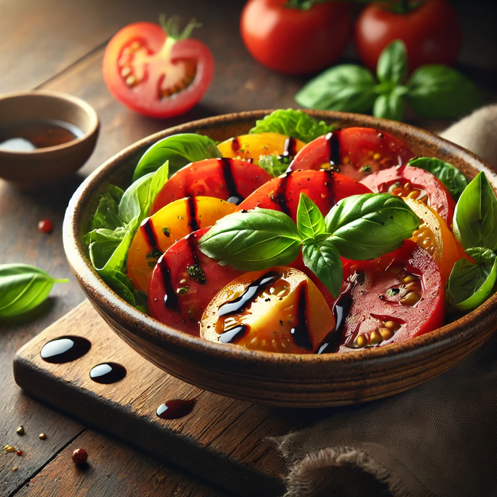 Tomatensalade met basilicum en balsamico
