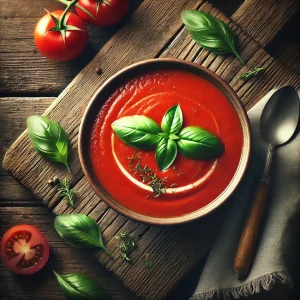 Tomatensoep zonder room met basilicum