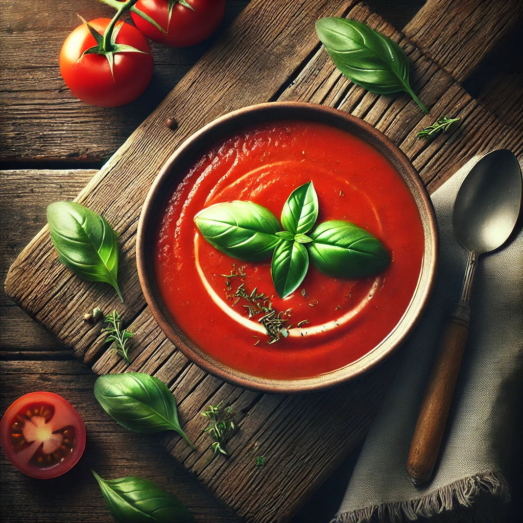 Tomatensoep zonder room met basilicum