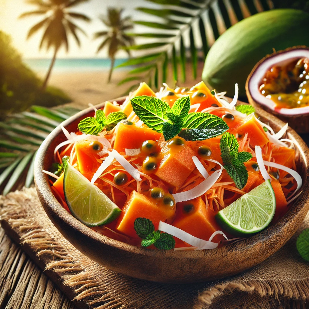 Tropische Papaya Salade met Kokossnippers