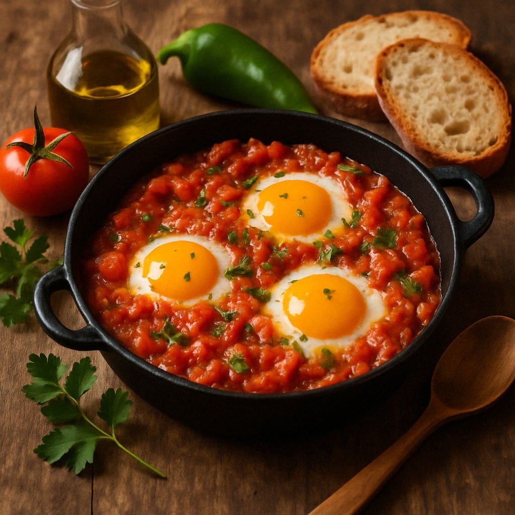 Turkse menemen met tomaat en ei