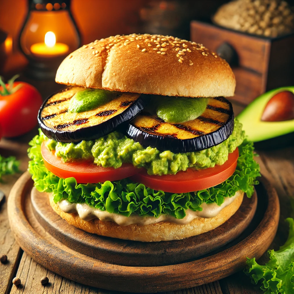 Vegan Avocado-Burger met Gegrilde Aubergine