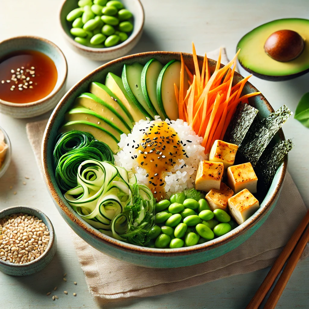 Vegan Sushi Bowl met Gemberdressing