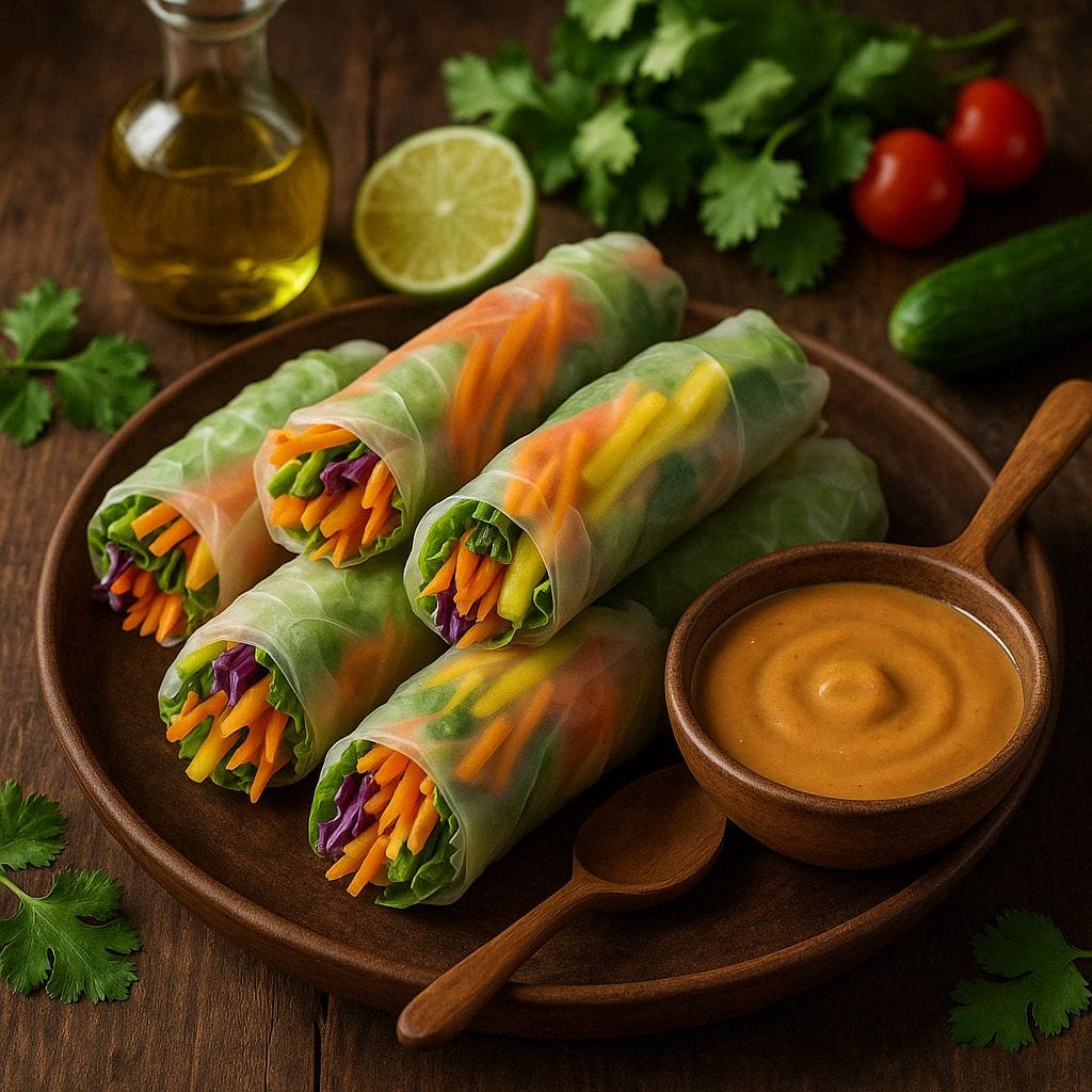 Vegan springrolls met pindasaus