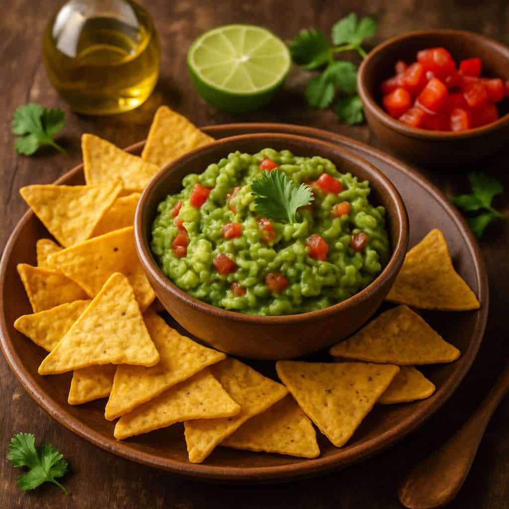 Vegan tortilla chips met guacamole