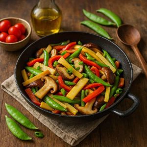 Vegan wok met shiitake en bamboescheuten
