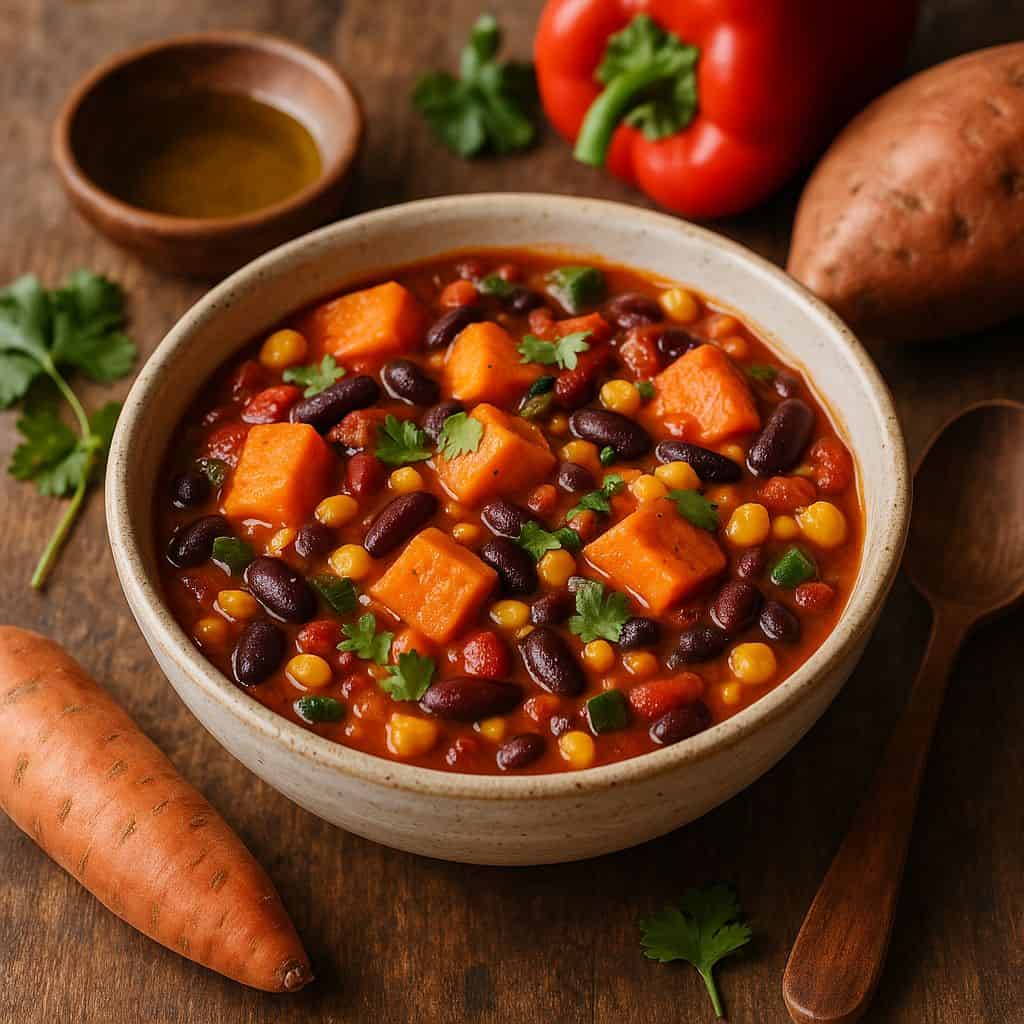 Vegetarische chili met bonen en zoete aardappel