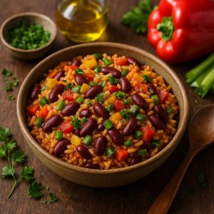 Vegetarische jambalaya met bonen