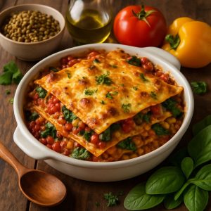 Vegetarische lasagne met linzen