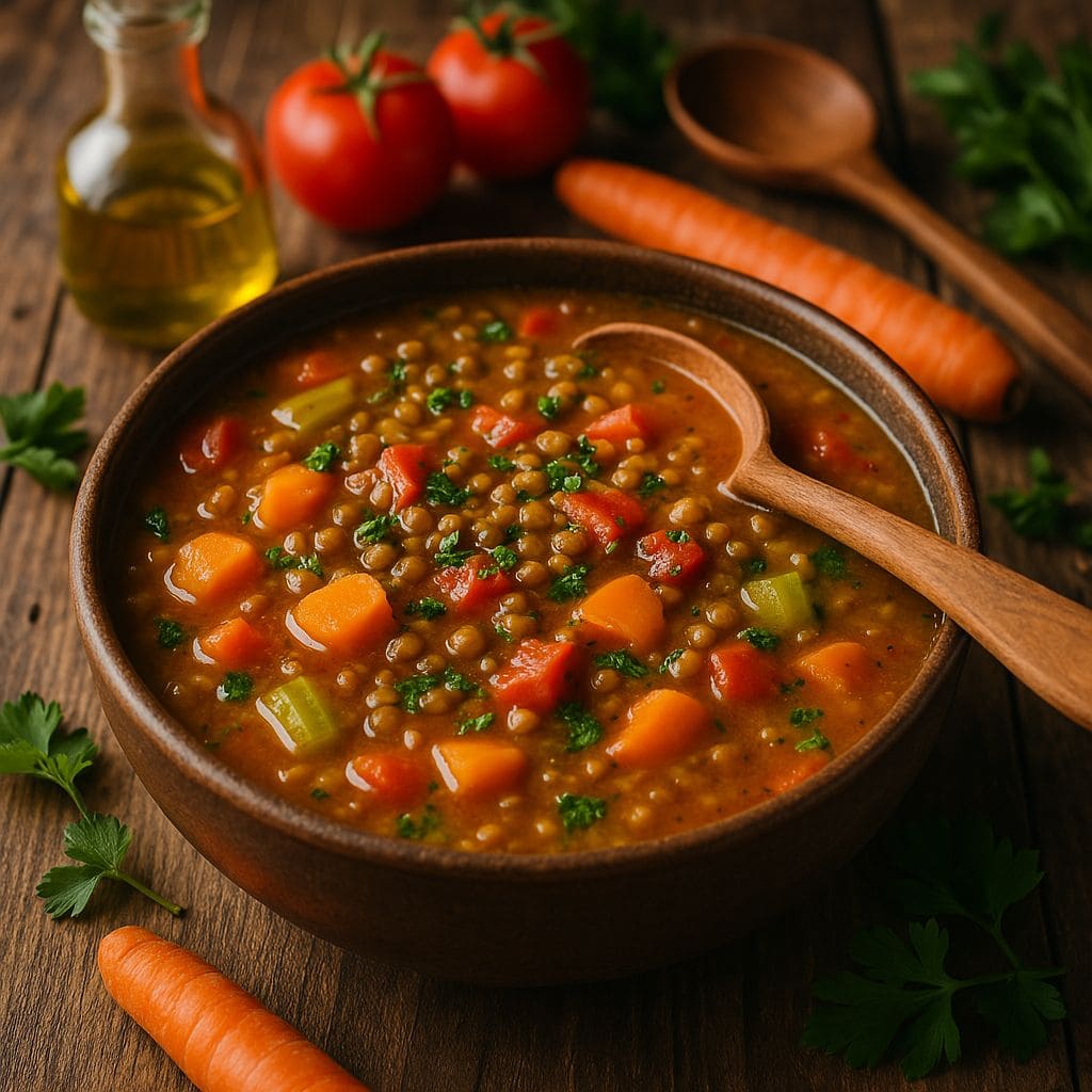 Vegetarische linzensoep uit de slowcooker