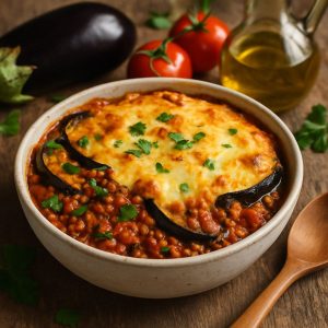 Vegetarische moussaka met aubergine