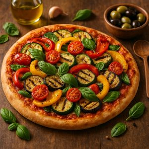 Vegetarische pizza met gegrilde groenten