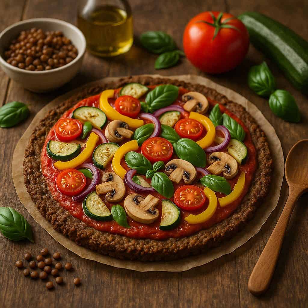 Vegetarische pizza met linzenkorst