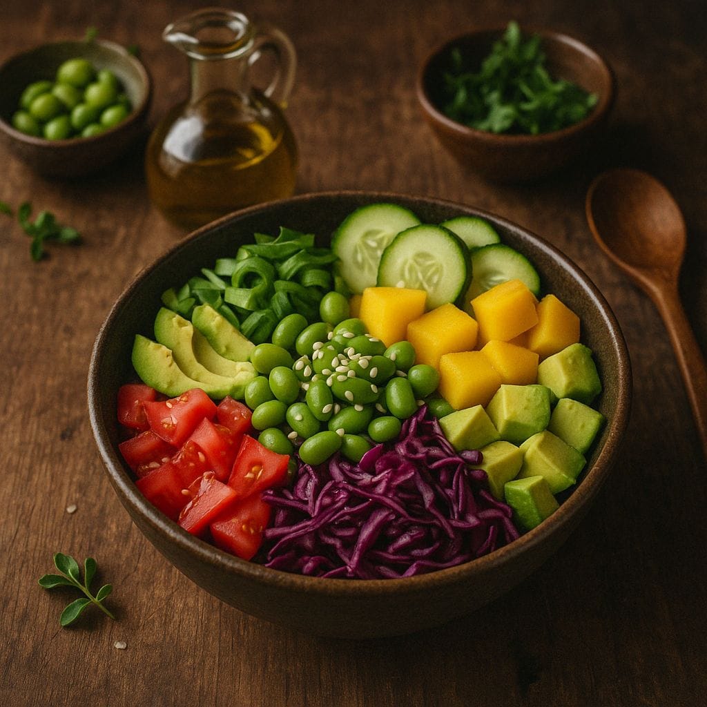 Vegetarische poké bowl met mango