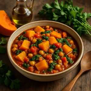Vegetarische stoof met pompoen
