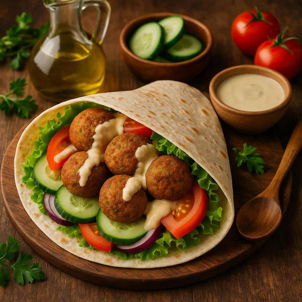 Vegetarische wrap met falafel en tahin