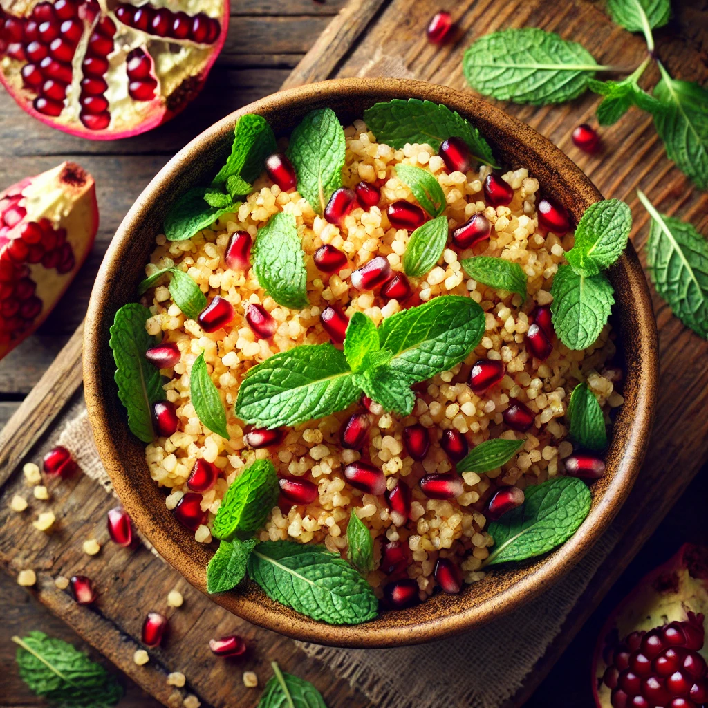 Volkoren bulgur met granaatappel en munt