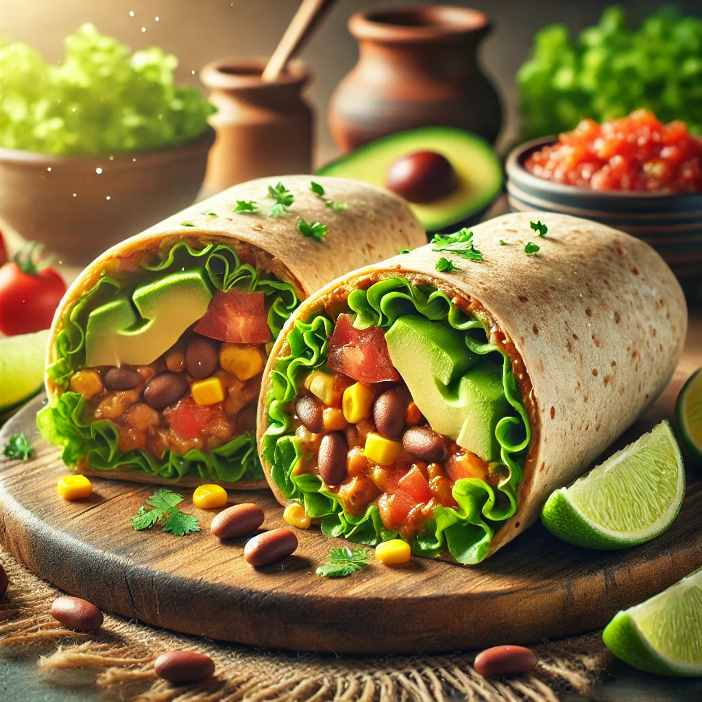 Volkoren burrito met bonen en avocado