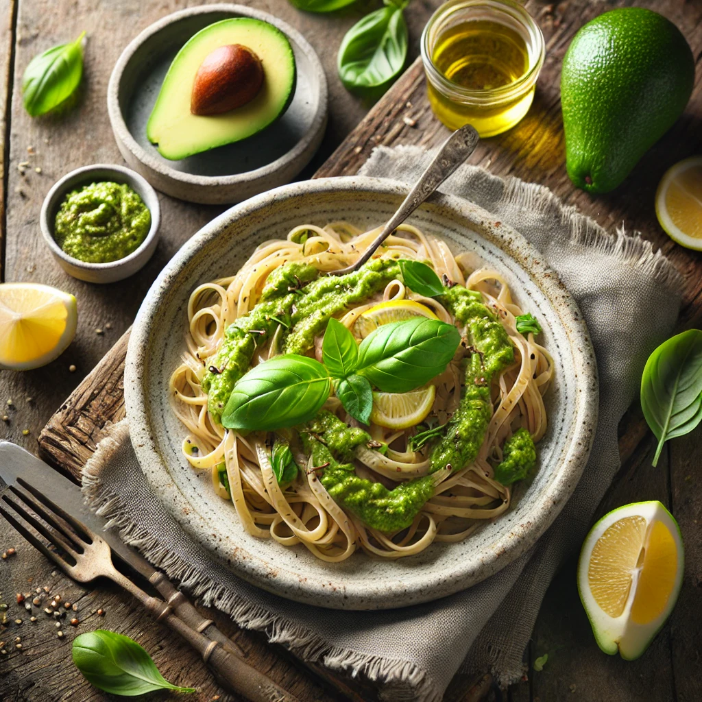 Volkoren pasta met avocado en citroensap