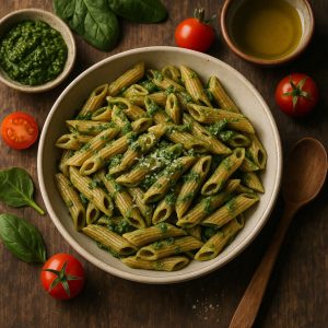 Volkoren pasta met spinaziepesto