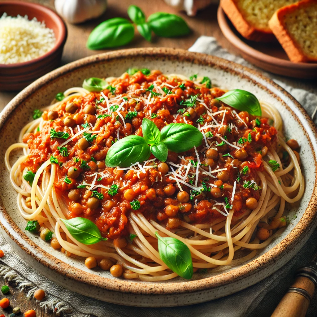 Volkoren spaghetti met linzenbolognese