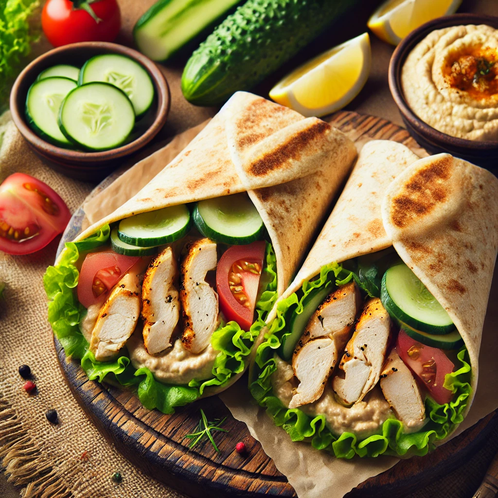 Volkoren wraps met gegrilde kip en hummus