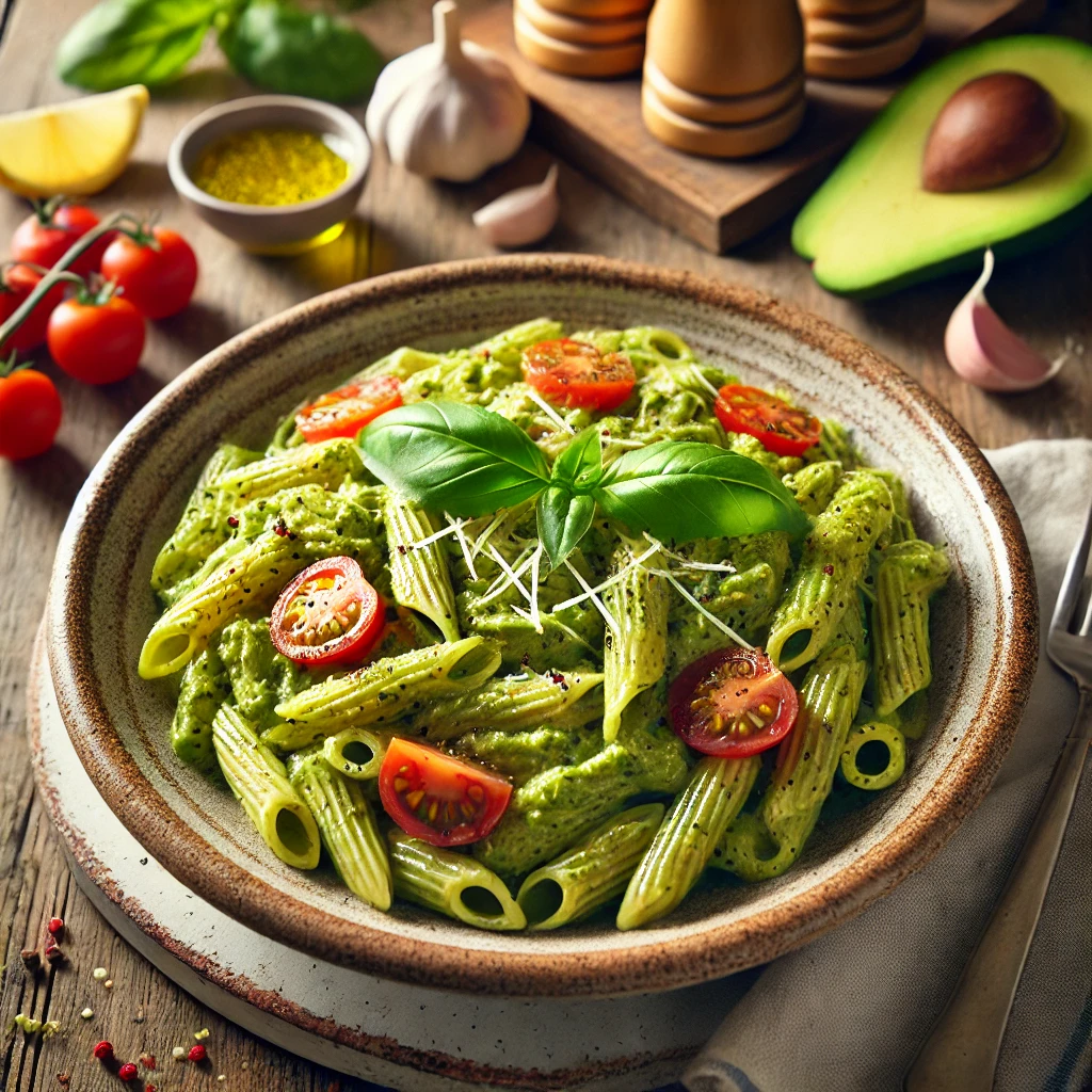 Volkorenpasta met romige avocadosaus