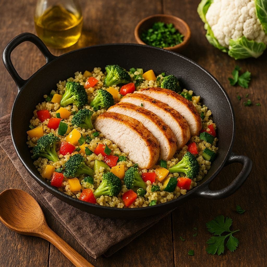 Wok met bloemkoolrijst en kalkoenfilet