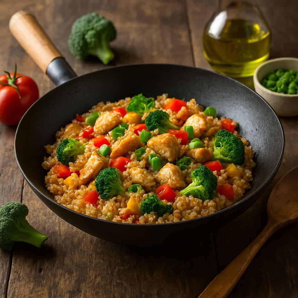 Wok met bloemkoolrijst en kip