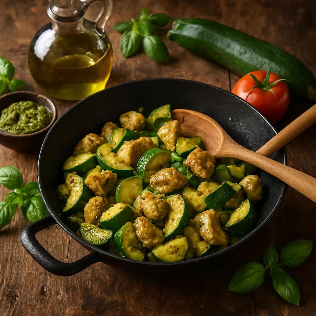 Wok met courgette, pesto en kipfilet