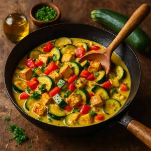 Wok met courgette, tofu en kokosmelk