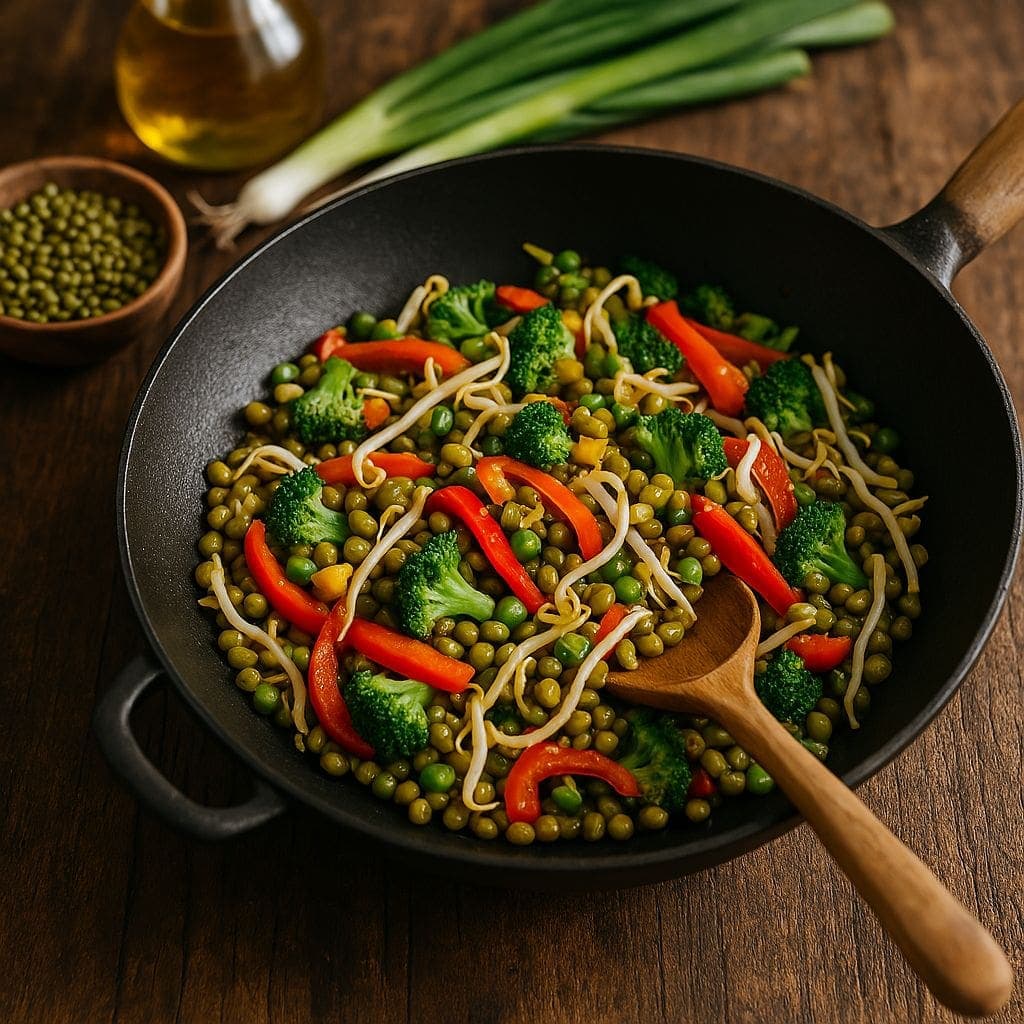 Wok met mungbonen en taugé