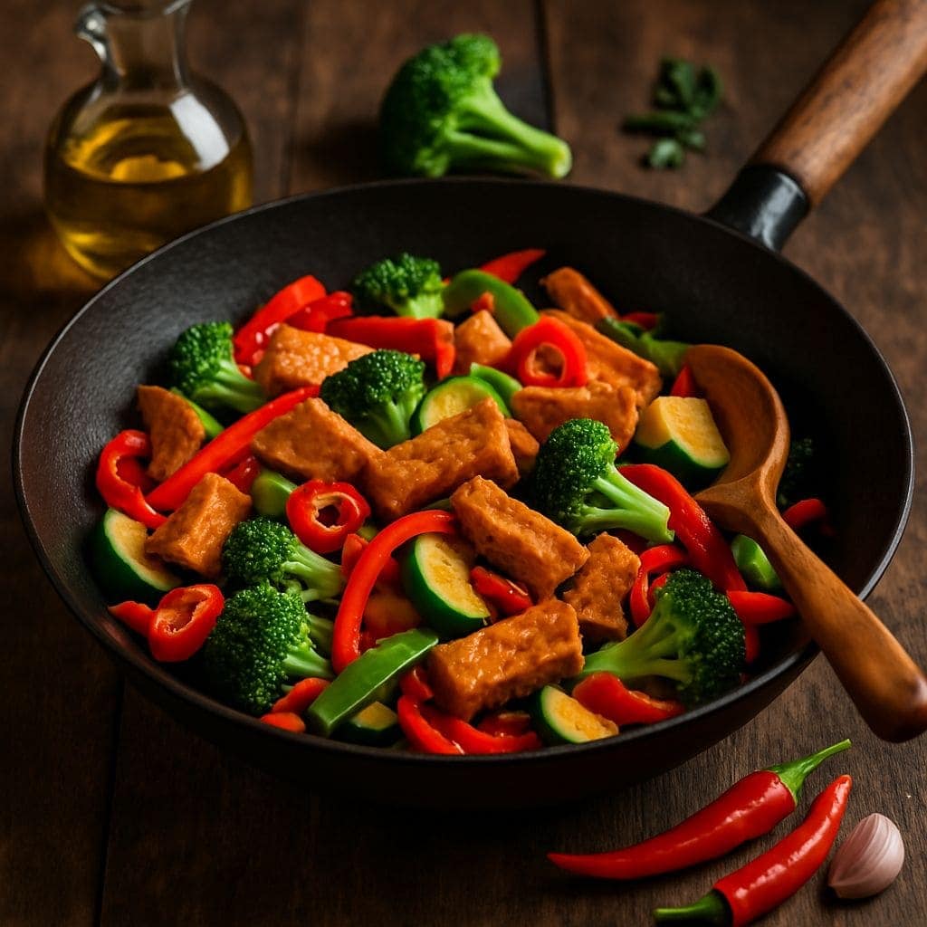 Wok met seitan en pittige groenten