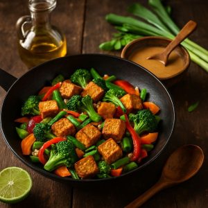 Wok met tofu en miso-gember dressing