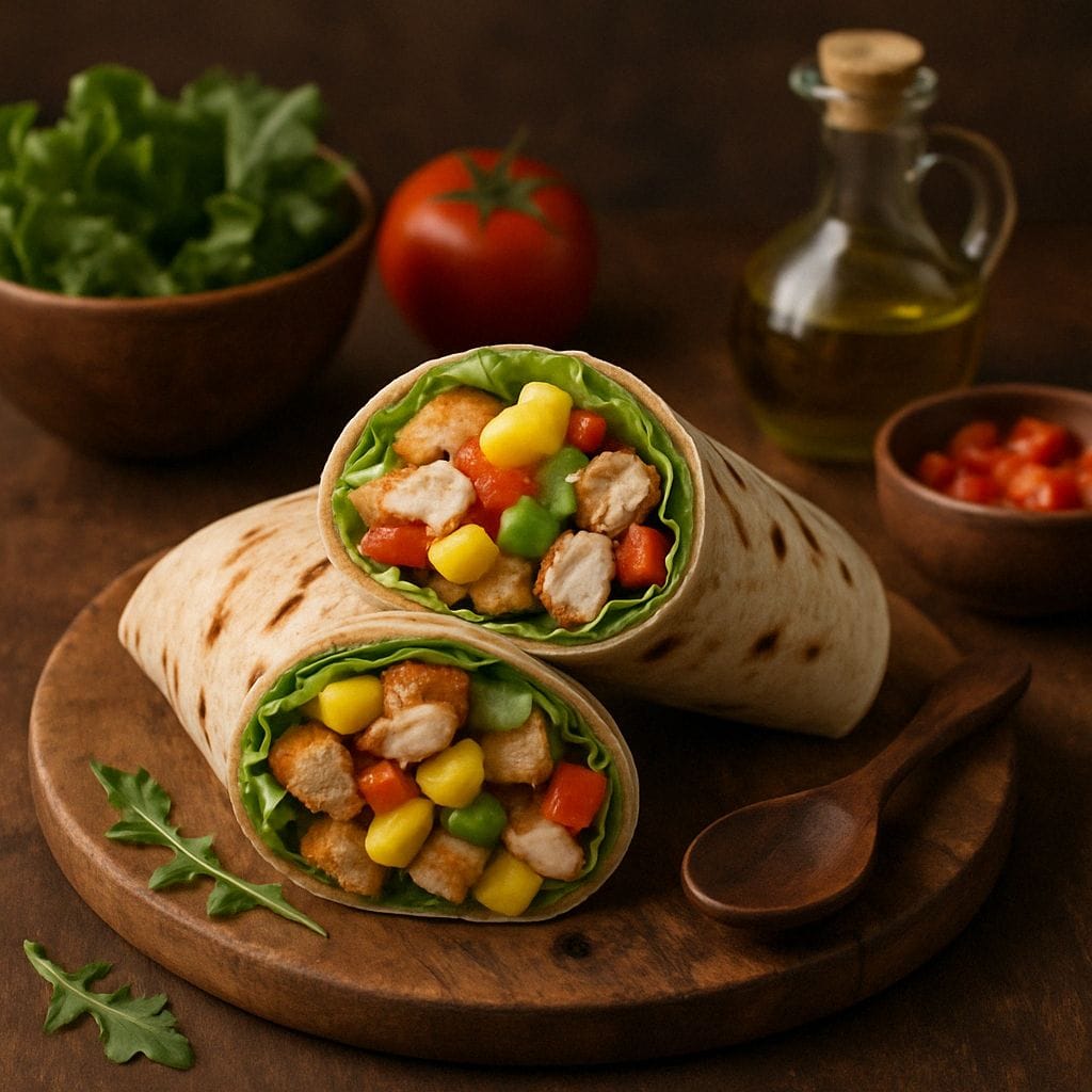 Wrap met gegrilde kip en mango