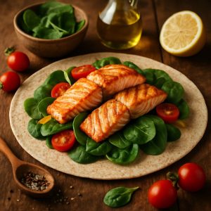 Wrap met gegrilde zalm en spinazie