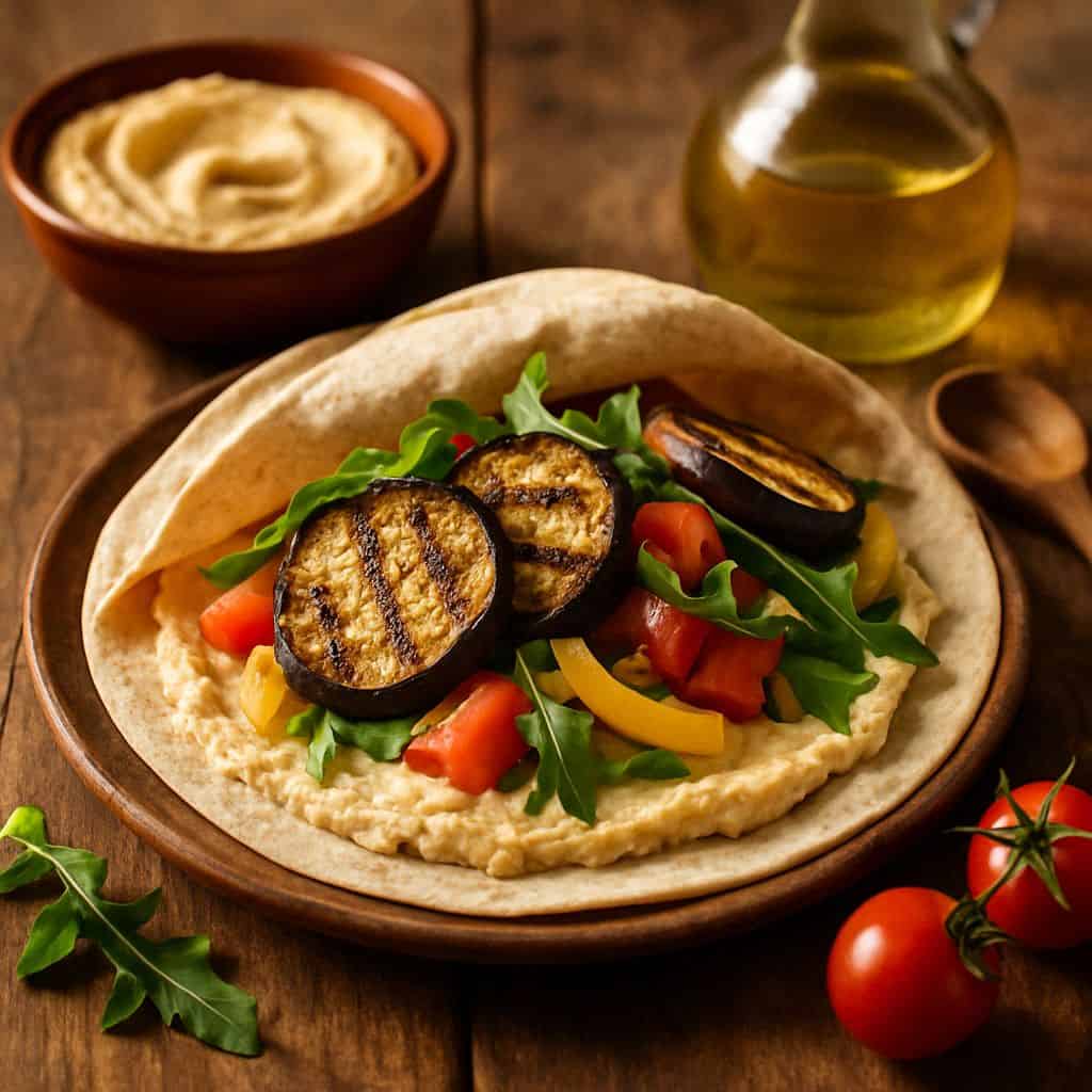 Wrap met hummus en gegrilde aubergine