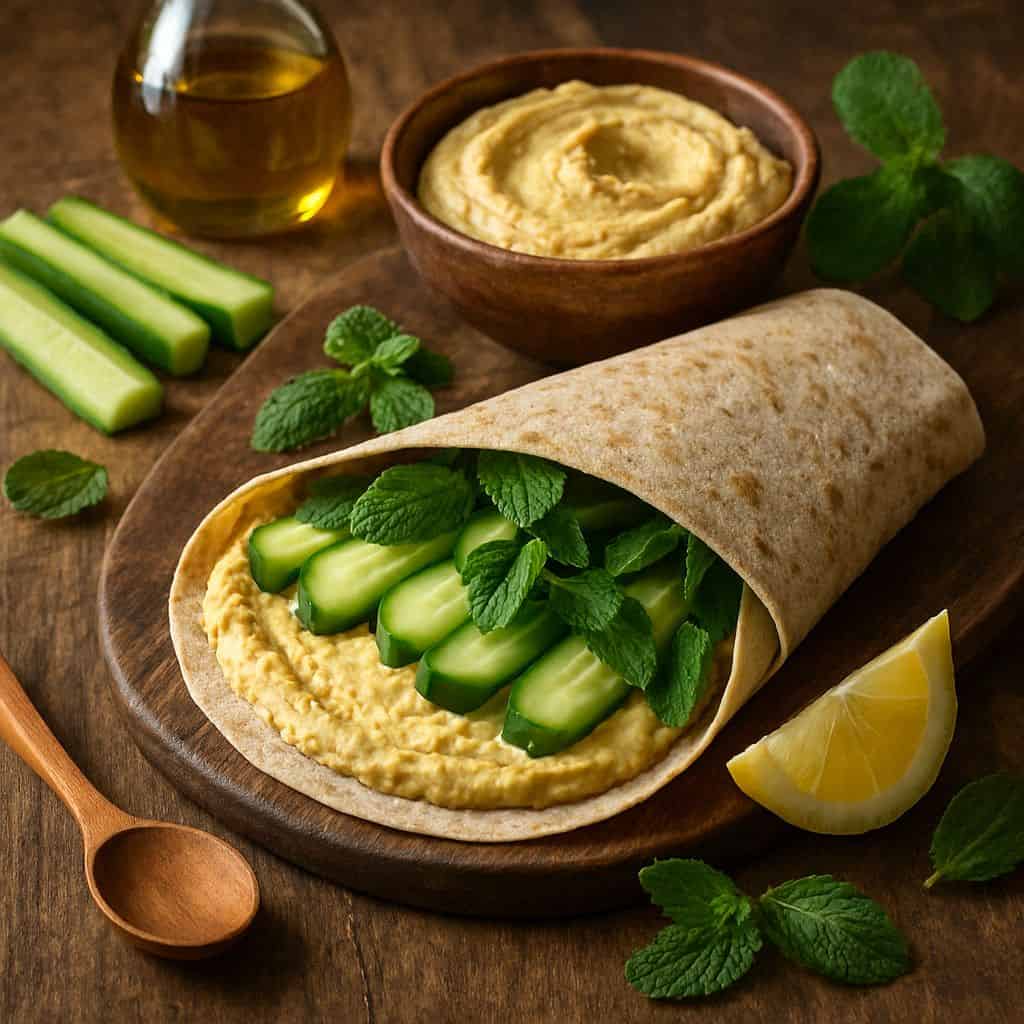 Wrap met hummus, komkommer en munt