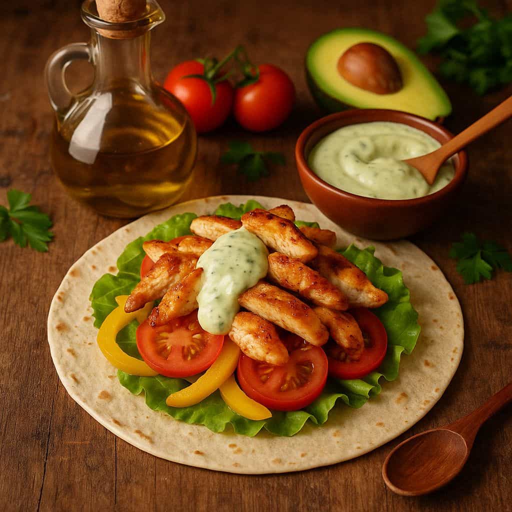 Wrap met kip en avocado-yoghurtsaus