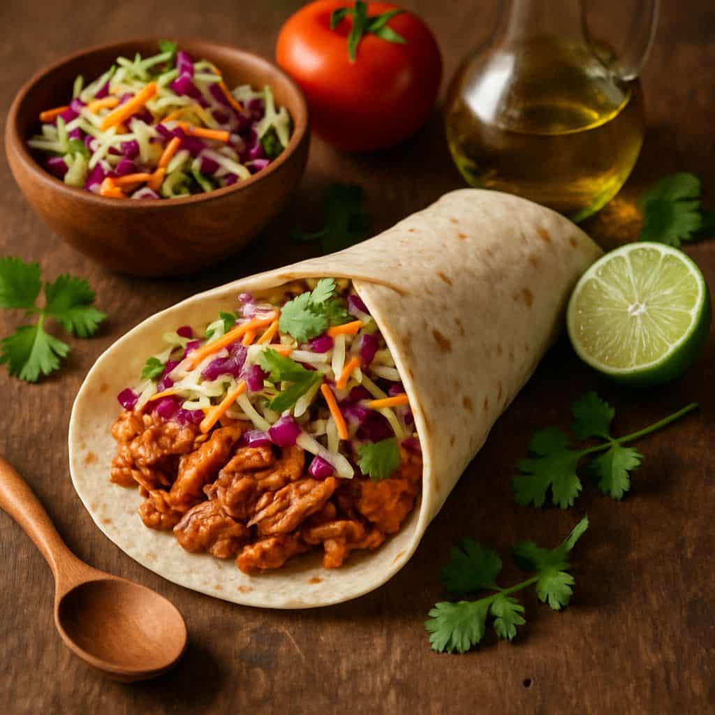 Wrap met pulled chicken en koolsalade