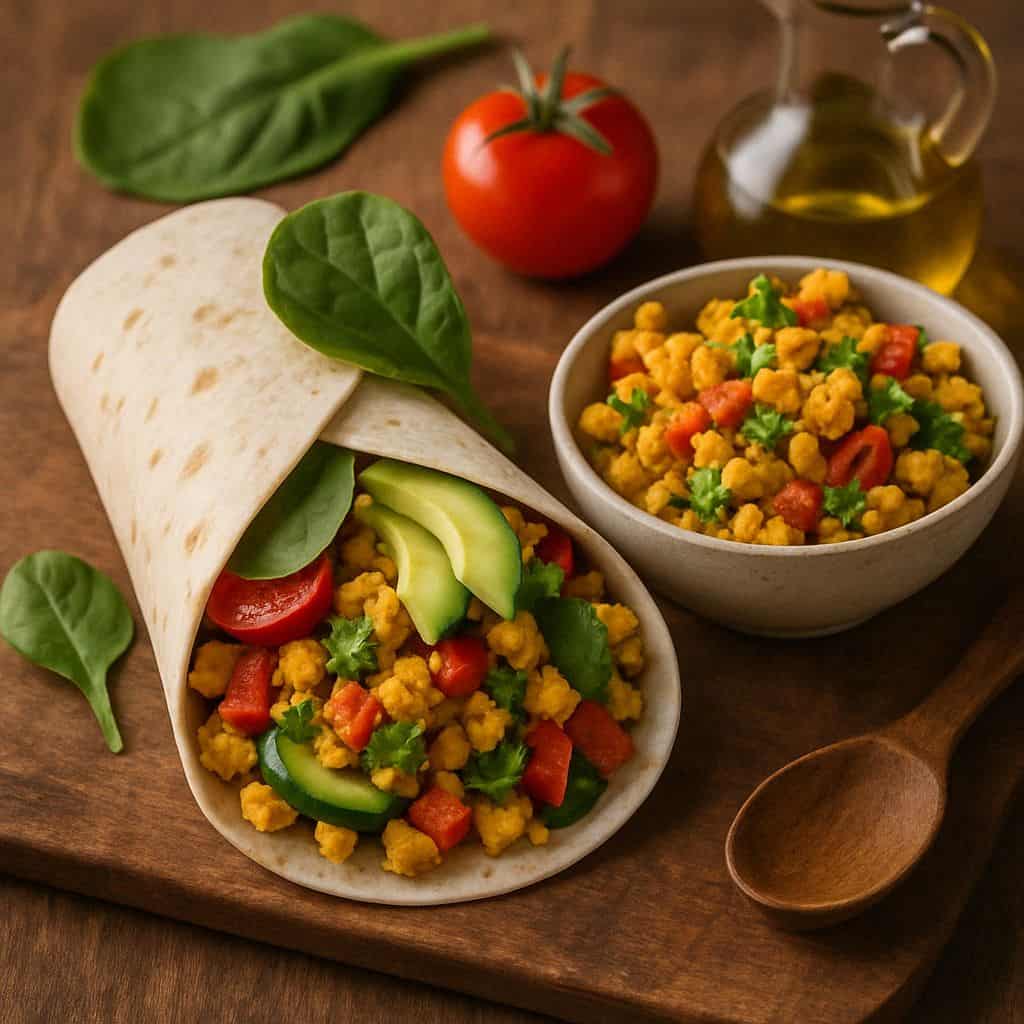 Wrap met scrambled tofu en groenten