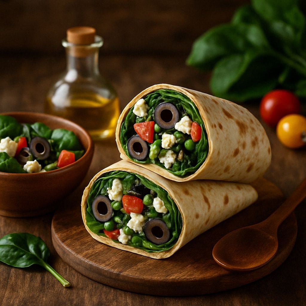 Wrap met spinazie, feta en olijven