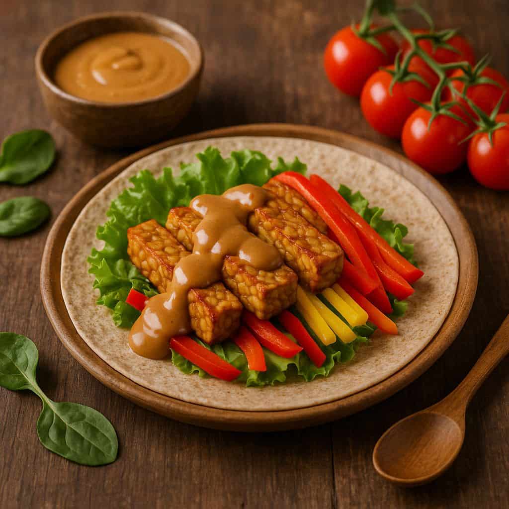 Wrap met tempeh en pindasaus