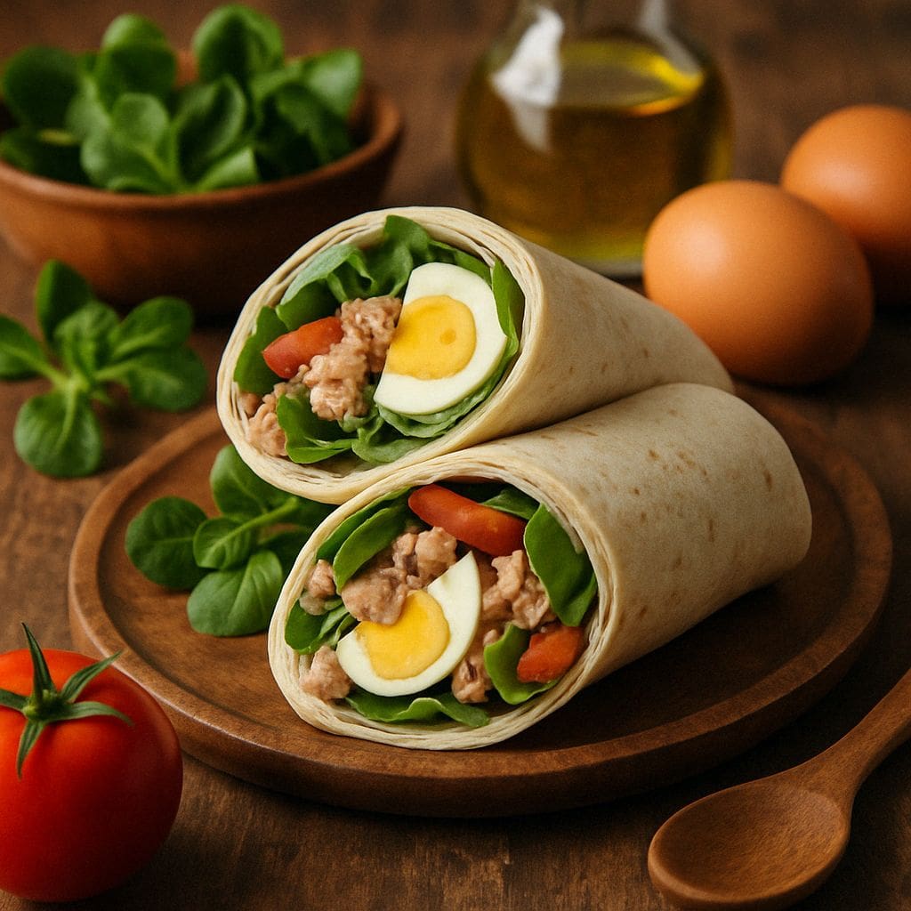 Wrap met tonijn, ei en veldsla